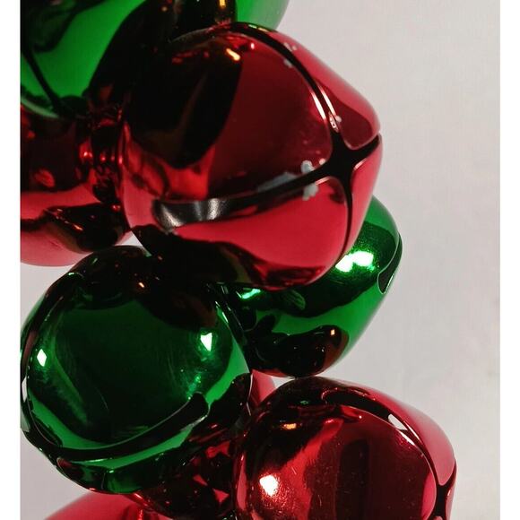 Vintage Metal Red Green Jingle Bell Wreath Christmas Wall Door Hanging 10" - Picture 7 of 12